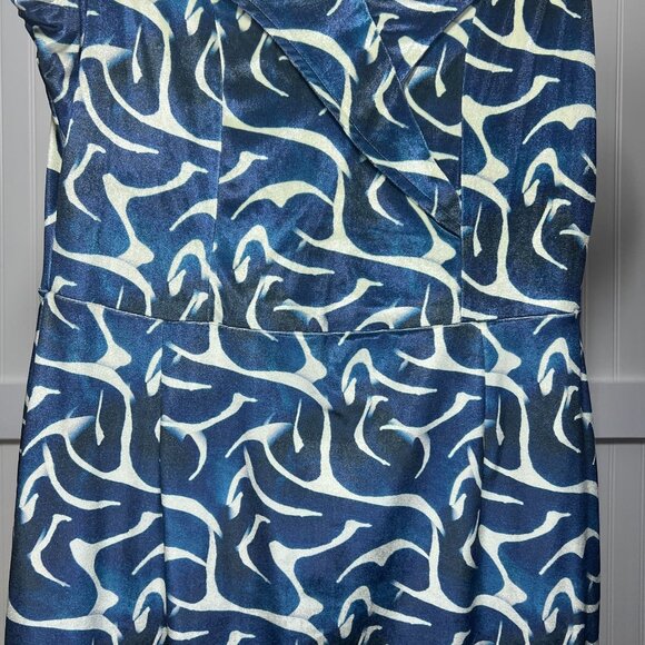 Averie NWT Thea Off Shoulder Blue Abstract Print Cap Sleeve V-Neck Sheath Dress - Picture 7 of 15